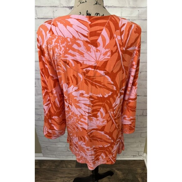 Soft Surroundings Med Tropical Palm Beaded Tunic Top Del Rio Orange resortwear - Picture 4 of 11